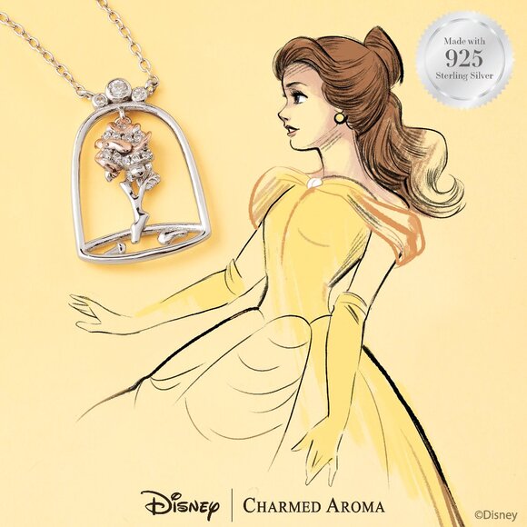 Disney Beauty and the Beast Enchanted Rose Necklace, 925 Sterling Silver - Picture 1 of 4